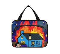 EtherSpher I Sleep When House Is on Fire hanging travel makeup bag for women with hook, designer compact travel bag toiletry for cruise travel gym estuche de maquillaje para mujer L, I sleep when