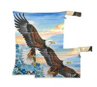EtherSpher Ink Painting Egal Bird reusable suit bag waterproof 2 Pack wet bag for swimsuit with handles for daycare, bathing