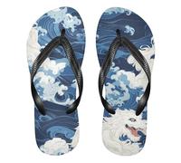 EtherSpher Japanese monsters Blue Waves rubber flip flops mens soft beach sandals for Outdoor Swimming, Hiking, Travel home