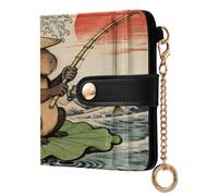 EtherSpher Japanese Ocean Sea Wave Groundhog Convenient Women's Folding Wallet PU Leather Bifold Wallet for Woman Girl