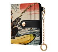 EtherSpher Japanese Ocean Sea Wave Orangutan Waterproof Ladies Premium Foldable Wallet Minimalist PU Leather Wallet for Women Girls