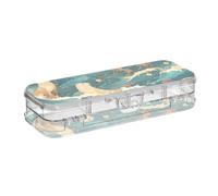 EtherSpher Japanese Sea Dogs Ocean Waves Designed Plastic Pencil Box Clear Double Layer Large Pens Case For Craft Art With Snap Lid