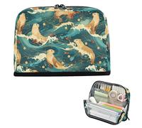 EtherSpher Japanese Sea Dogs Ocean Waves Pencil Storage Case Large Capacity Pen Bags Multifunctional Stationery Bag for Preppy College estuches de maquillaje para mujer