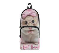 EtherSpher Just A Girl Who Loves Hamster Nylon 3 Compartments Large Zippered Pencil Bag Large Capacity Pencil Case for Teen Stationery pouching Bag for Boys Preppy School 1600ml