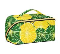 EtherSpher Lemon Slices Yellow Green Designed Makeup Bags with dividers stylish Large Capacity Travel Cosmetic Bag with Compartments & Handle