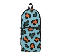 EtherSpher Leopard Print Orange Cyan Blue Nylon 3 Compartments Pencil Bag with Handle Multi-Purpose and Aesthetic Pencil Case with Zipper Stationery pouching for Adults Middle School 1600ml