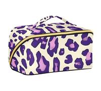 EtherSpher Leopard Purple Designed Makeup Bags with dividers Lightweight Hanging Travel Toiletry Bag with Compartments & Handle