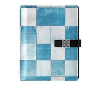 EtherSpher Light Blue and White Checkered Pattern leather lined journal notebook portable college ruled notebooks for working 6.7x9.2