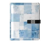 EtherSpher Light Blue and White Checkered Pattern leather lined notebook journal water proof cover college ruled notebook for working 6.7x9.2