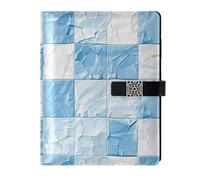 EtherSpher Light Blue and White Checkered Pattern leather lined spiral notebooks water proof cover notebooks college ruled for journal 6.7x9.2
