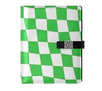 EtherSpher Light Green and White Checkered Plaid leather lined spiral notebooks portable journal notebook for working 6.7x9.2