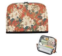 EtherSpher Lily Flowers Orange Background Japanese Woodblock Prints Pencil Case Holder Large Capacity Pen Case Cosmetic Simple Case Pencil Holder for Men High School Supplies utiles escolares para