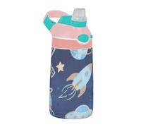 EtherSpher Lovely Blue ROCKETS Planet Sports Water Bottle with Straw Lightweight Toddler Cup for Gym Travel Home School Office botellas para agua termica