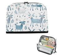 EtherSpher Lovely Elk White Winter Pencil Organizer Case Large Capacity Pen Case Cosmetic Expandable Stationery Storage for Adolescentes College lapiceros para mujer