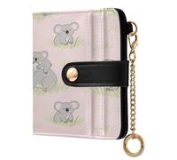 EtherSpher Lovely Koala and Baby Grey Pink Portable Ladies Lightweight Foldable Wallet Premium PU Leather Wallet for Girls Women Ladies