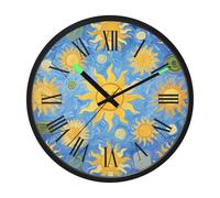 EtherSpher Luminous Voice-Activated Clocks Battery Operated Silent Non-Ticking Clock Art Oil Painting Blue Sun 12 Inch Round Easy to Read Home/Office/Kitchen/Classroom