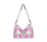 EtherSpher Magenta Checkered Rhombus Plaid fluffier Plush Underarm Bag fuzzy shoulder bags for women crossbody for adult