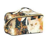 EtherSpher Maine Cats Famliy Yellow Black Designed Makeup Bag with dividers Essentials Case Cosmetic Makeup Bag Vertical Free-Standing