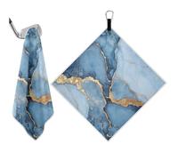 EtherSpher Marble Royal Blue Gray Disc golf towel Waffle Pattern, for Golf Carts or Clubs The Convenient Golf Cleaning Towel with Carabiner Clip, 18"x18" Golfs Accessories and Gifts for Men Women