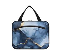EtherSpher Marble Silver Navy Blue hanging travel bags for women toiletry with hook, designer chic medicine bag for travel make up toilet bolso de para mujer L, Marble Silver Navy Blue, L