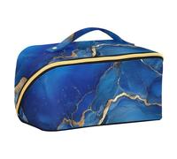 EtherSpher Marble Silver Royal Blue Designed Cosmetic Bag with dividers Essentials Cosmetic Travel Bags For Women with Compartments & Handle