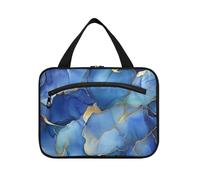 EtherSpher Marble Silver Royal Blue hanging bags for women waterproof with hook, designer essential cosmetic bag for traveler vacation bolso de para mujer L, Marble Silver Royal Blue, L
