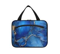 EtherSpher Marble Silver Royal Blue hanging travel makeup with hook, designer fashion cosmetic bag for travel make up trip maleta para maquillaje L, Marble Silver Royal Blue, L