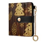 EtherSpher Merry Christmas Gold Tree Wood Pattern Fancy Ladies PU Leather Bifold Wallet Compact PU Leather Wallet for Girls Women Ladies