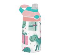 EtherSpher Merry Christmas Green Dinosaur Present Sports Water Bottles with Silicone Straw Leak Proof 480ml Cup for Travel, Camping, Bike termos para agua calie