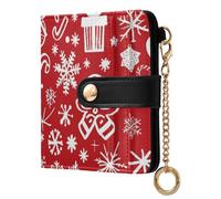 EtherSpher Merry Christmas Icons Snowflakes Red Portable Women's Folding Wallet Compact PU Leather Wallet for Women Girls