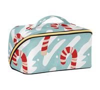 EtherSpher Merry Christmas Red and White Candy Cane Stripes Designed Makeup Bag with dividers Lightweight Make Up Bags For Women Vertical Free-Standing