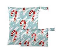 EtherSpher Merry Christmas Red and White Candy Cane Stripes waterproof bag for wet 2 Pack wet bag for swimsuit with handles for bathing, baby diapers