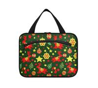 EtherSpher Merry Christmas Red Reindeer Bell hanging travel toiletry bag men with hook, designer necessities quilted makeup bag for travel essentials camping organizador de maquillaje para L, Merry