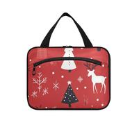 EtherSpher Merry Christmas Red Snowman Deer hanging mens travel bag toiletry with hook, designer waterproof make up bags for travelers gym bolsa de maquillaje para mujer L, Merry Christmas red snowman