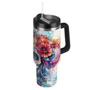 EtherSpher Mexican Day of The Dead Beautiful Lady Vacuum Reusable Cute Water Bottle with Straw Lid Decorative Travel Tea Mug for Water, Iced Tea or Coffee vasos para agua Fria 40oz