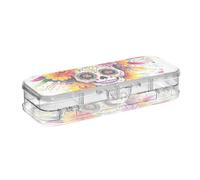 EtherSpher Mexican Day Of The Dead Beautiful Skeleton Designed Clear Plastic Pencil Box Double Deck Transparent Pens Case Boxes For Art Supplies With Lid