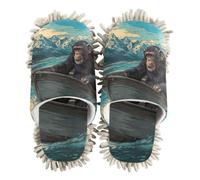 EtherSpher Microfiber Cleaning Slippers Indoor Dirt Dusting Mopping Slippers Funny Alaskan Chimpanzee Boat