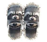 EtherSpher Microfiber Floor Mop Slippers Cleaning Slippers Cartoon Funny Gray Raccoon