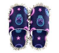 EtherSpher Microfiber Floor Mop Slippers Indoor Dirt Dusting Mopping Slippers Neon Colored Stars Moons and Skeletons