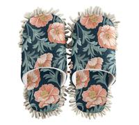EtherSpher Microfiber Floor Mop Slippers Indoor Dirt Dusting Mopping Slippers William Morris Flower Peach Dark Blue