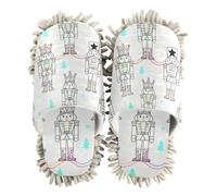 EtherSpher Microfiber Mop Shoes Slipper Shoes for Kitchen House Cleaning Childish Cartoon Nutcracker Soldiers White