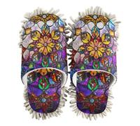 EtherSpher Microfiber Mop Shoes Slipper Shoes for Kitchen House Cleaning Stained Glass Flowers
