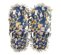 EtherSpher Microfiber Mop Slippers for Floor Cleaning Cleaning Slippers Navy Golden Flower Print