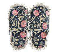 EtherSpher Microfiber Mop Slippers for Floor Cleaning Cleaning Slippers William Morris Style Floral Dark Blue Peach