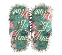 EtherSpher Microfiber Mop Slippers for Floor Cleaning Indoor Dirt Dusting Mopping Slippers Be Mine Floral William Morris Style Teal Peach