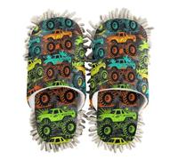 EtherSpher Microfiber Mop Slippers for Floor Cleaning Indoor Dirt Dusting Mopping Slippers monsters Trucks Big Power Comic Style Seamless Pattern