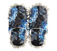 EtherSpher Microfiber Mop Slippers for Floor Cleaning Shoes for Kitchen House Cleaning Vintage Blue Peony Flowers