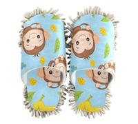 EtherSpher Microfiber Slipper Mopping Shoes Cleaning Slippers Cute Monkey Bananas Glory Blue