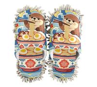 EtherSpher Microfiber Slipper Mopping Shoes Indoor Dirt Dusting Mopping Slippers Cartoon Otters Eating Ramen