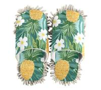 EtherSpher Microfiber Slipper Mopping Shoes Indoor Dirt Dusting Mopping Slippers Tropical Pineapple Golden Yellow Green Palm Leaves Flower